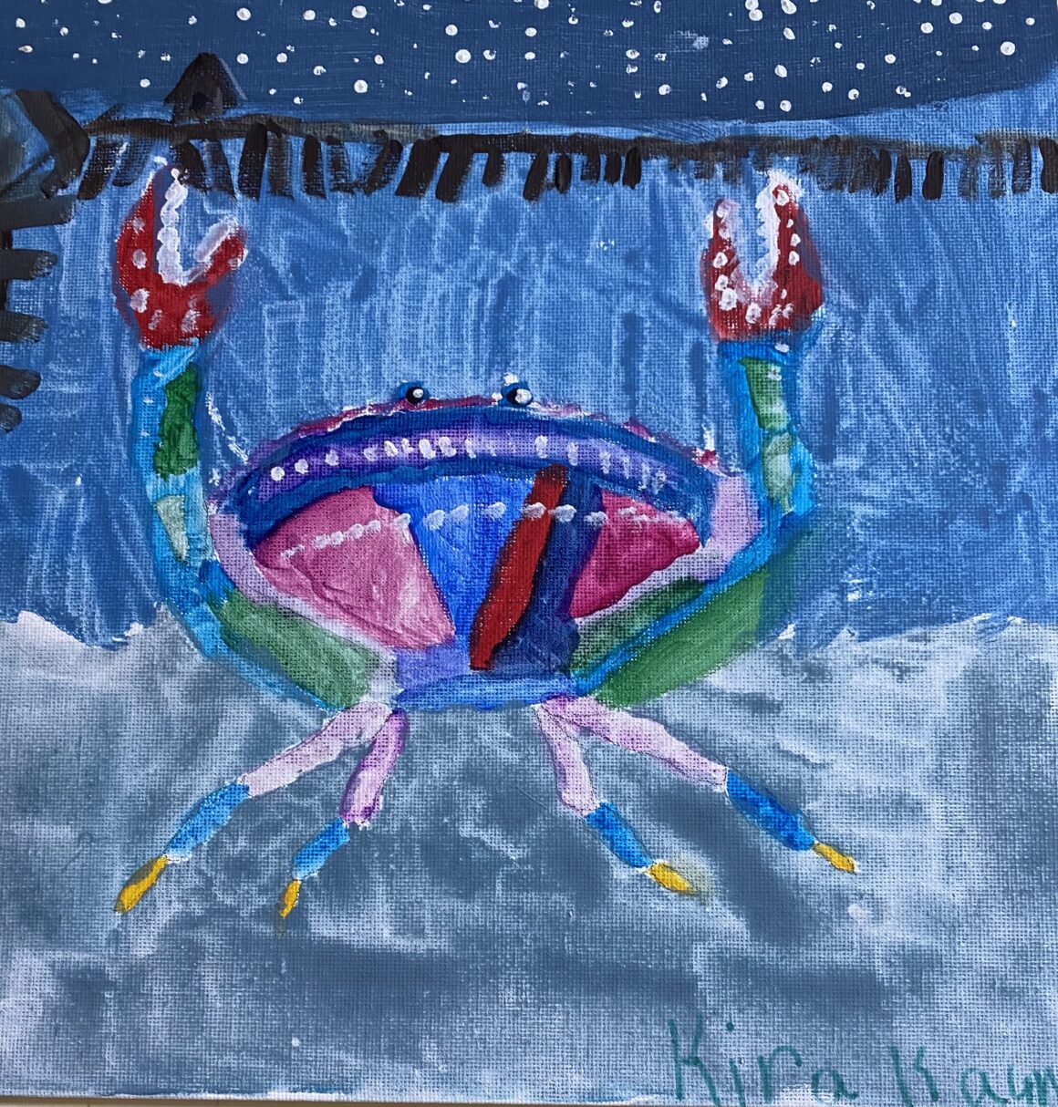 Second Place – #11 – Happy Crab in the Bay – Kira Kaunitz – Age 8