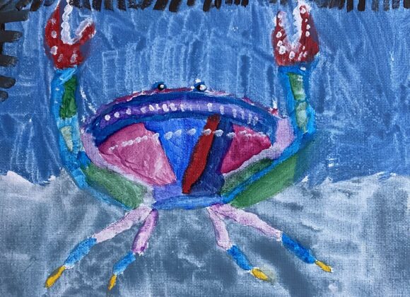 Second Place – #11 – Happy Crab in the Bay – Kira Kaunitz – Age 8