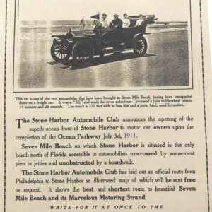 Picture of the Day No. 93 – 1911 Stone Harbor Automobile Ad: “TRY OUT YOUR CAR ON SEVEN MILE”!