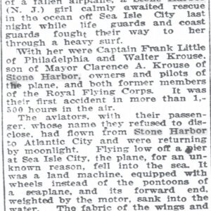 Picture of the Day No. 94 – “The Bridgeport Times and Evening Farmer”, August 25, 1921: “Save Girl As Plane Plunges Into Ocean”