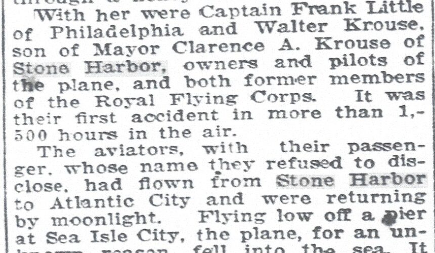 Picture of the Day No. 94 – “The Bridgeport Times and Evening Farmer”, August 25, 1921: “Save Girl As Plane Plunges Into Ocean”